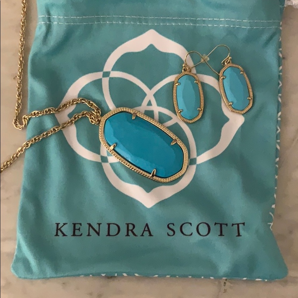 Kendra Scott Rae Necklace & Earrings - Turq/Gold